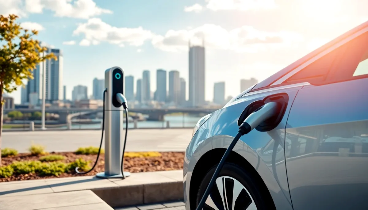 auto eléctrico cargando en un día soleado