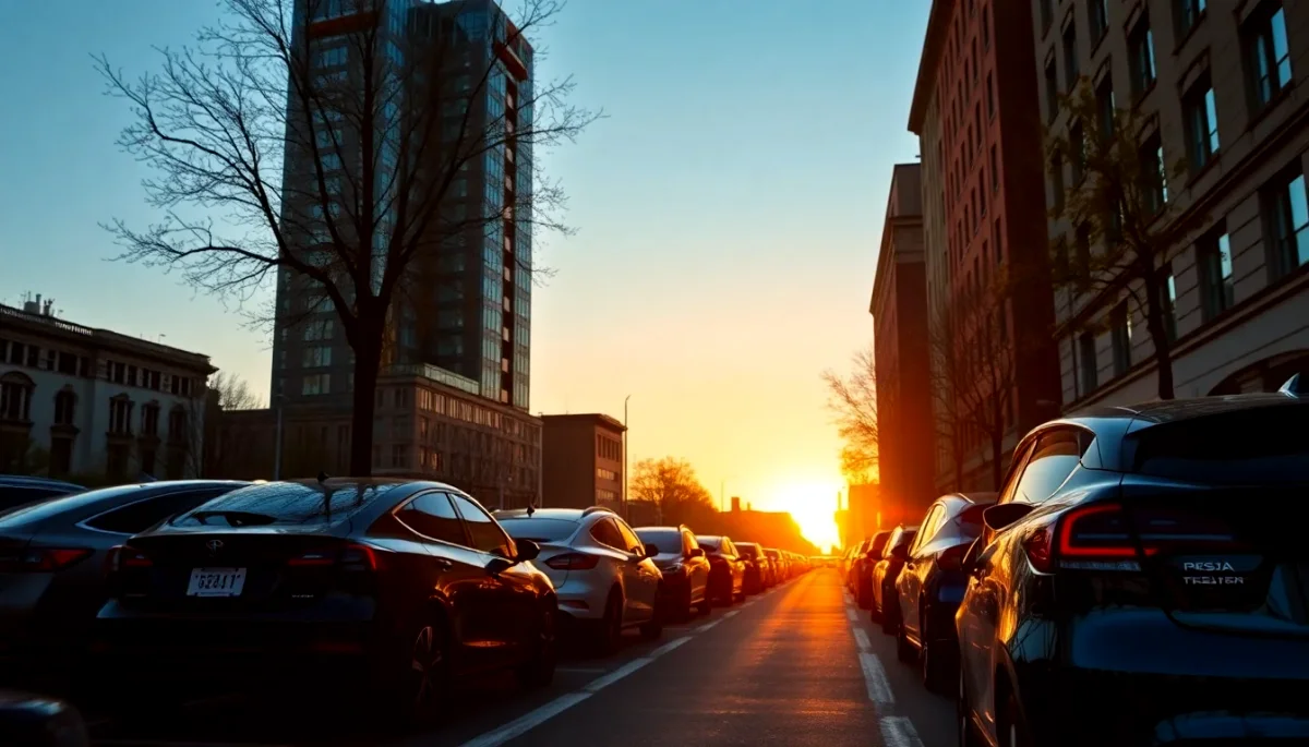 autos eléctricos estacionados en fila en una calle de la ciudad
