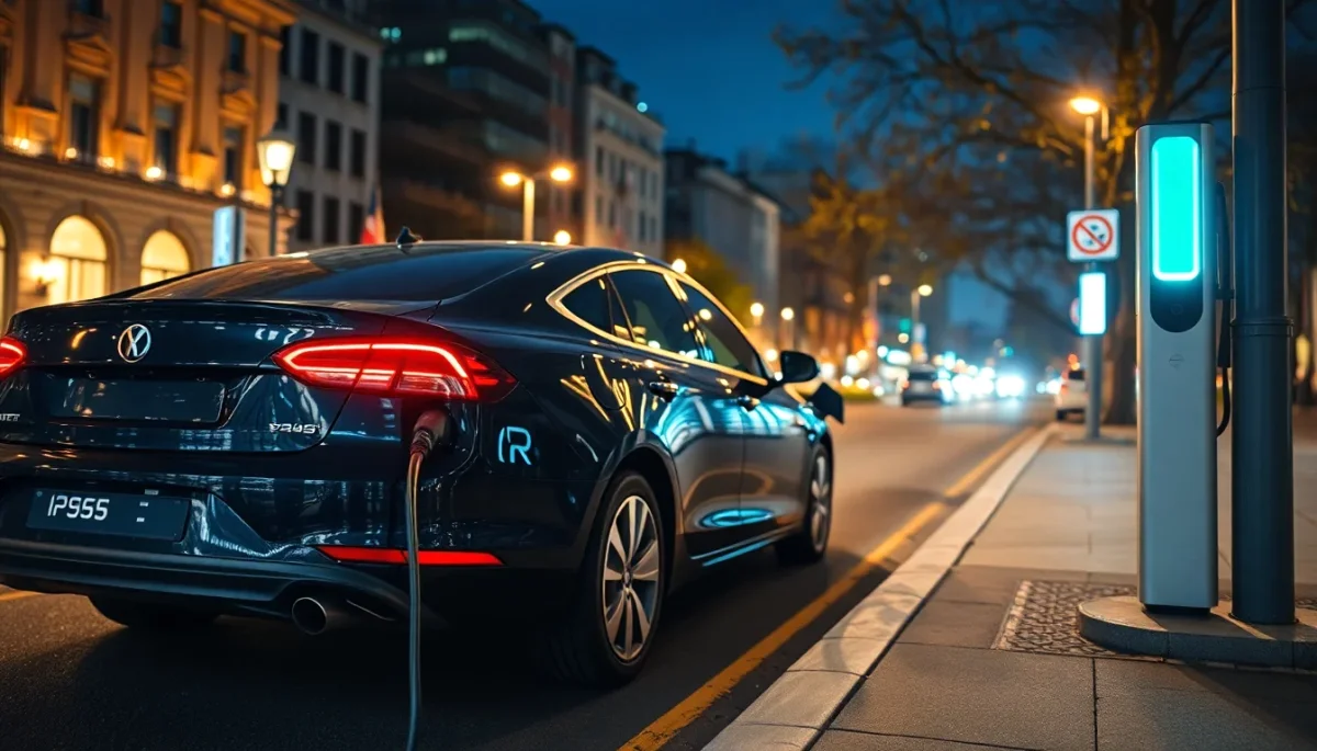 auto eléctrico cargando en la calle