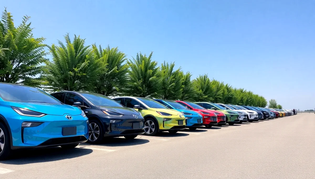 fila de coches eléctricos estacionados